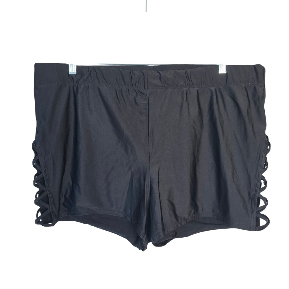 Torrid Swim Shorts Women 3X Black Lattice Strappy Side Criss Cross Swim Bottoms